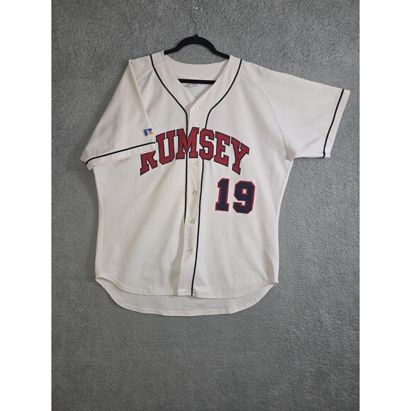 VTG Rumsey Jersey Mens XL White Red Baseball Button Front Number 19 Tackle Twill - Picture 1 of 6